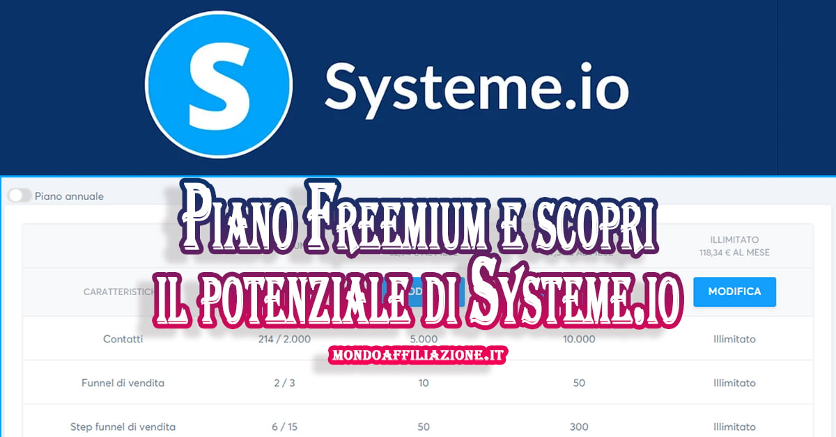 Piano Freemium e scopri il potenziale di Systeme.io